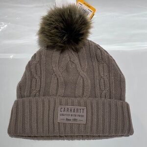 NWT Carhartt Ladies Cable Knit Pom Beanie Hat in Ash Violet